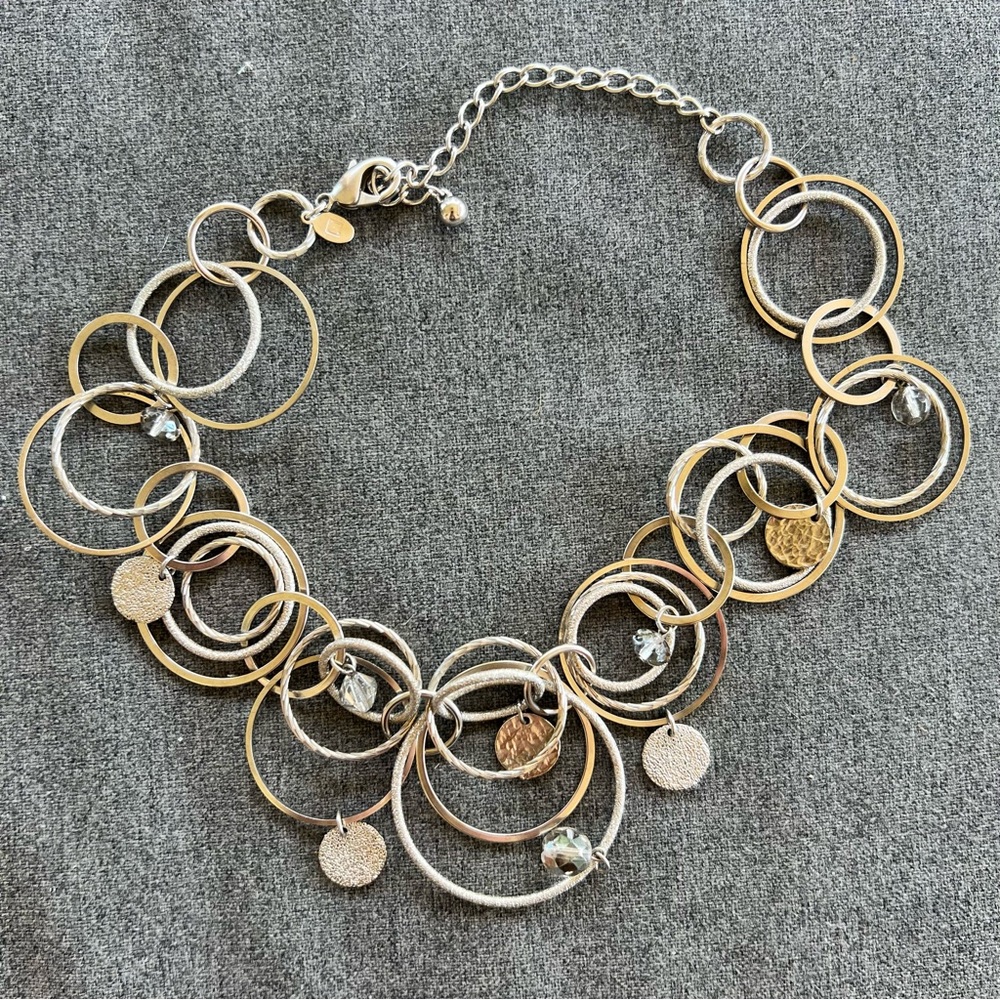 Chico’s Silver Statement Necklace Multiple Interl… - image 1